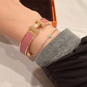 Hermes Clic H Pink and Rose Gold Bracelet